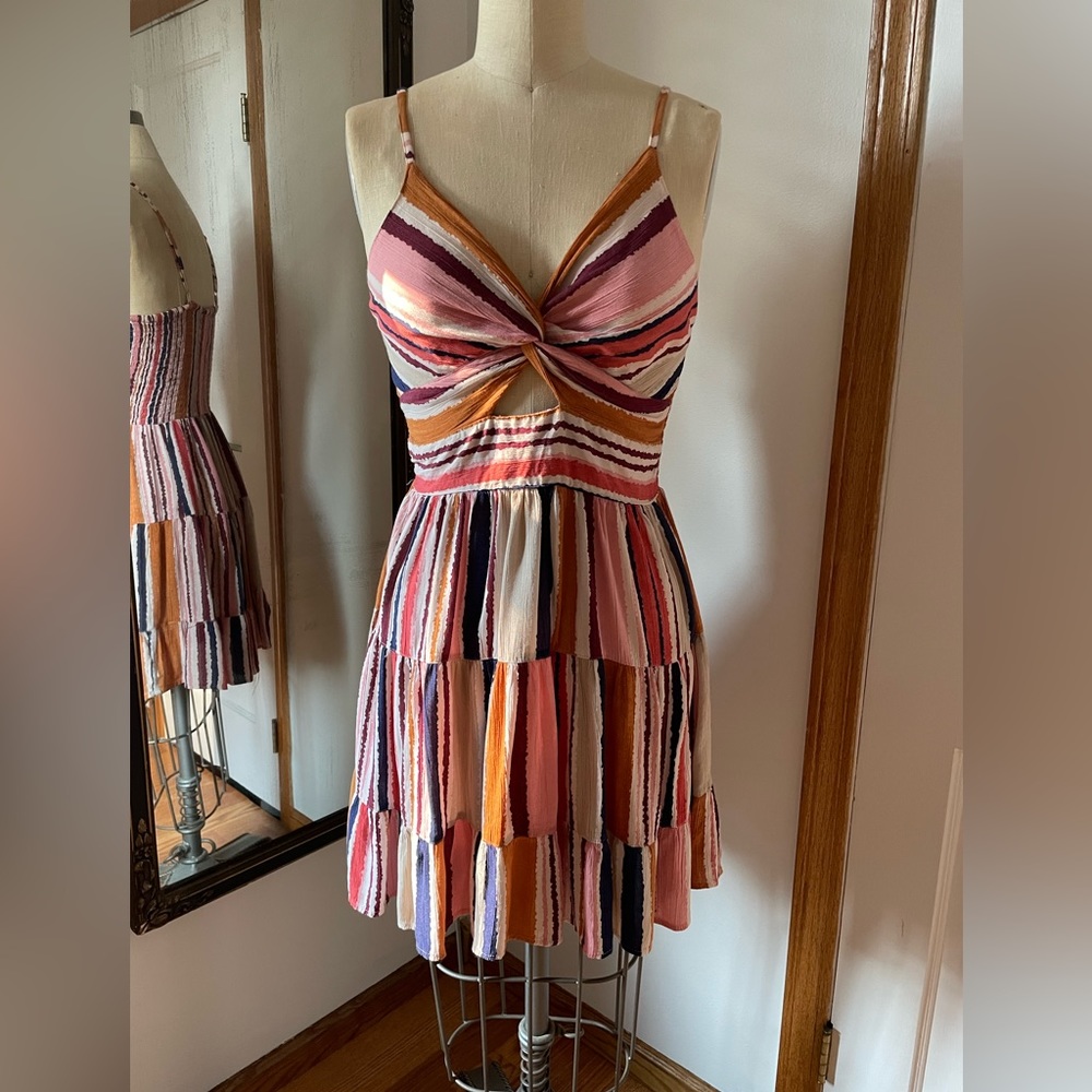 Striped fit & flare striped multi colored pink white blue orange dress